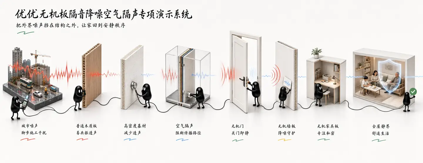 优优无机板隔音降噪空气隔声专项演示系统小黑长卷故事图